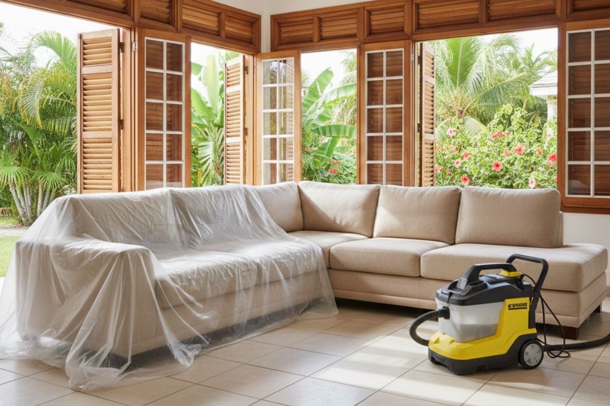 Nettoyer un canapé après des travaux en Martinique